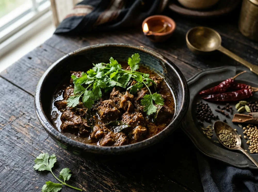 Slow-cooked Kerala meat dish at Nattinpuram